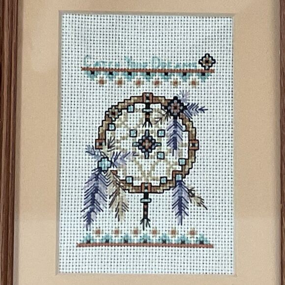 Design Works #731 Dream Catcher Cross Stitch “CATCH YOUR DREAMS” Framed 6 X 8” - Picture 2 of 7